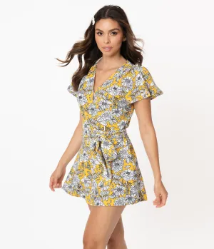 Smak Parlour Yellow & Ivory Floral Print Scene Maker Romper