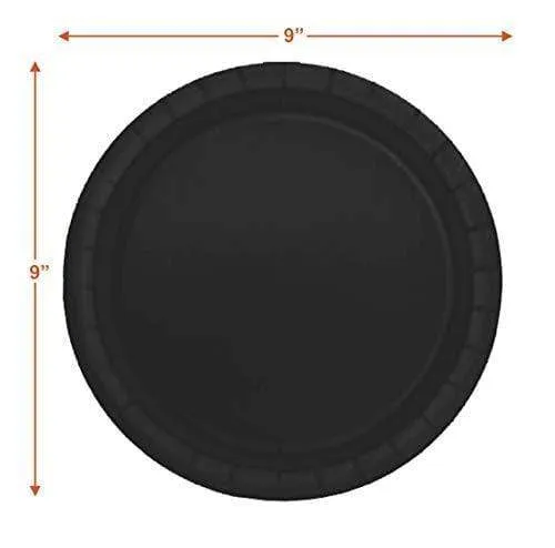 Solid Black Paper Dinner Plates and Luncheon Napkins, Black Party Supplies and Table Decorations (Serves 16)