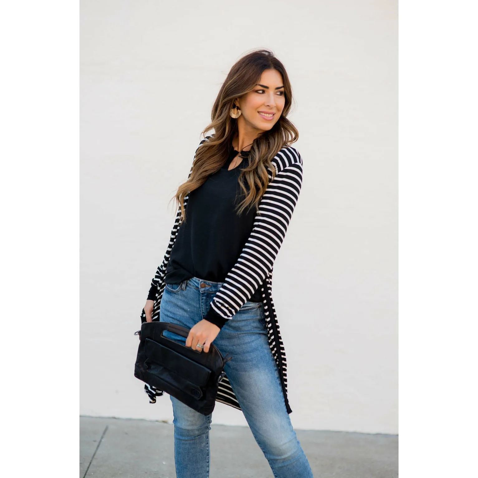 Striped Pocket Accent Cardigan