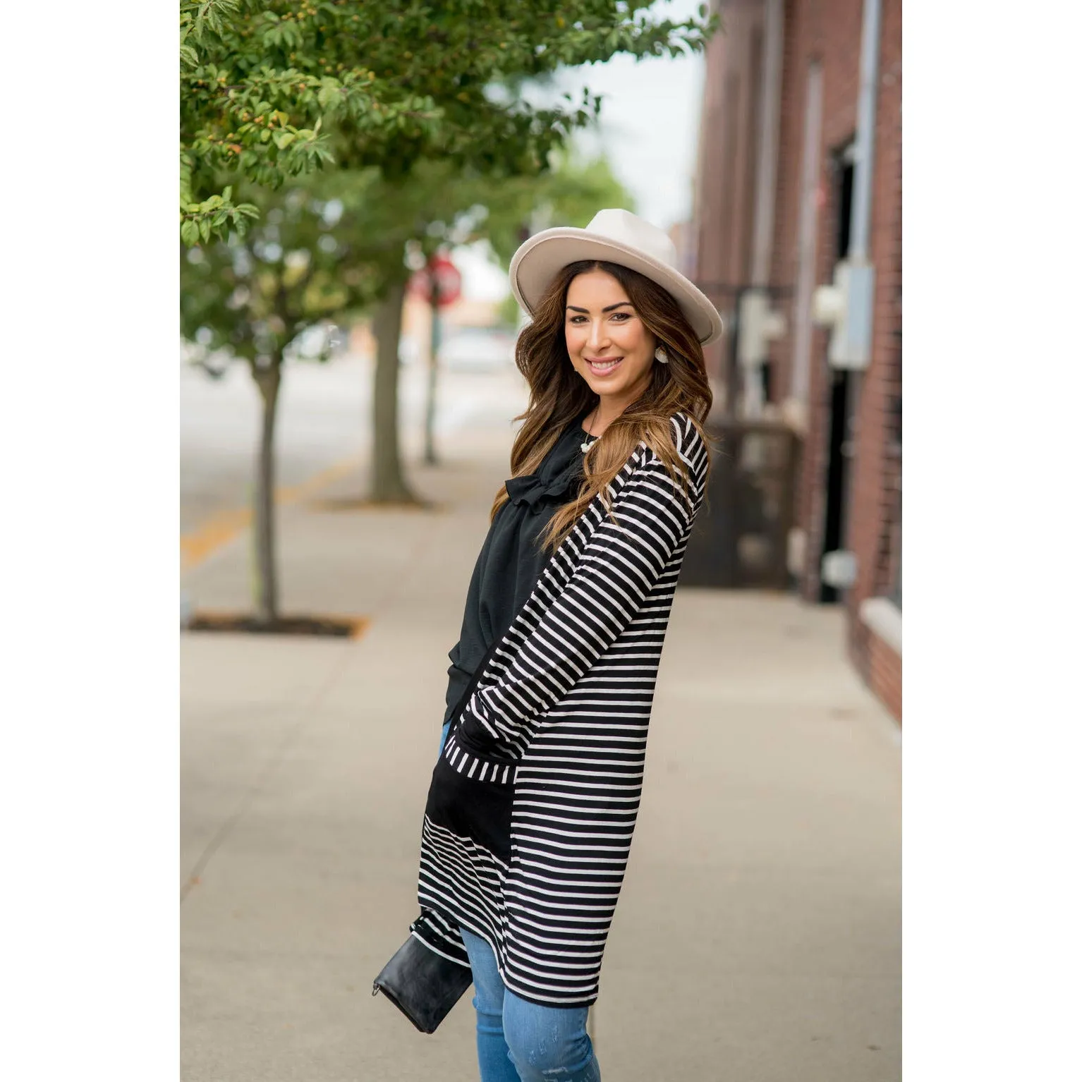 Striped Pocket Accent Cardigan