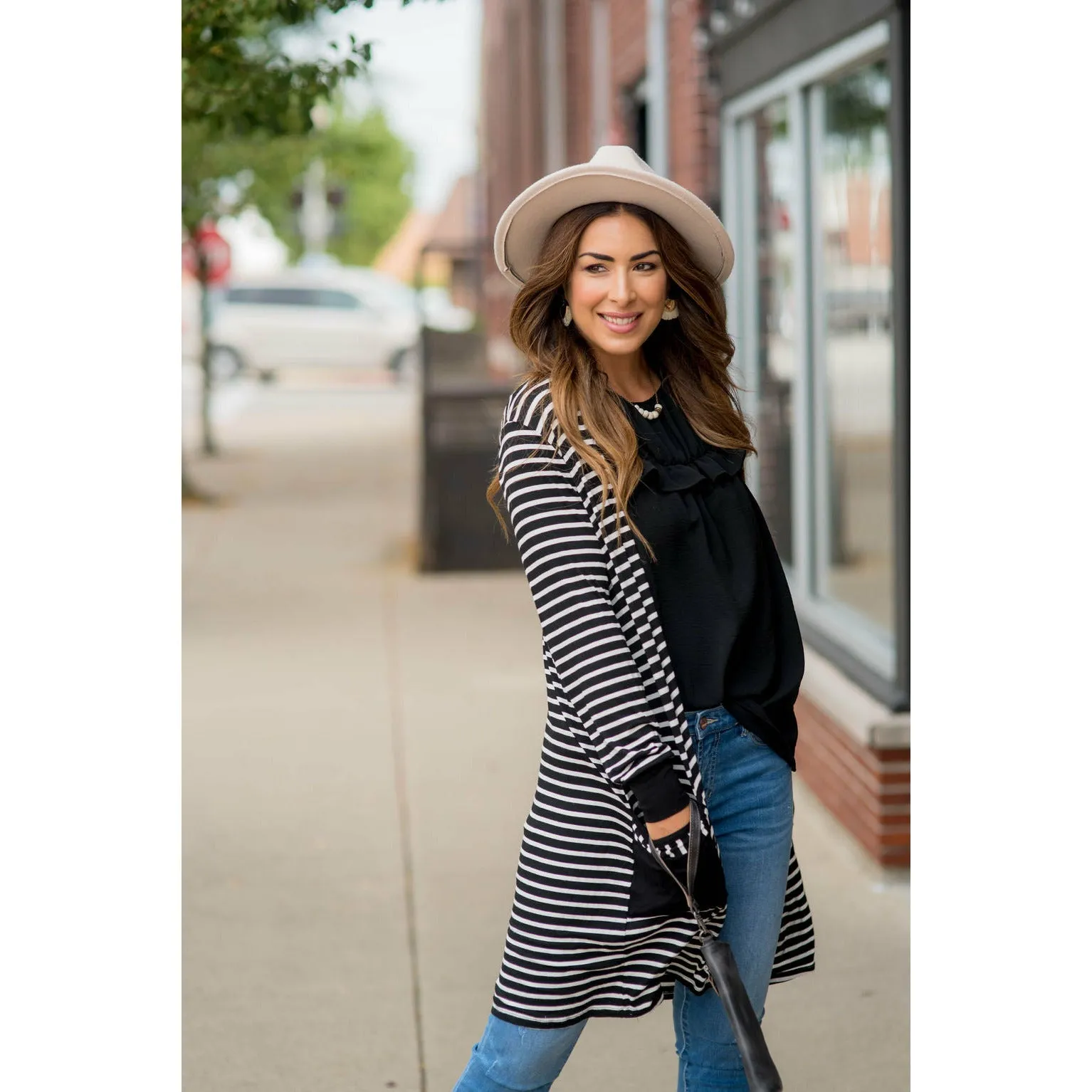 Striped Pocket Accent Cardigan