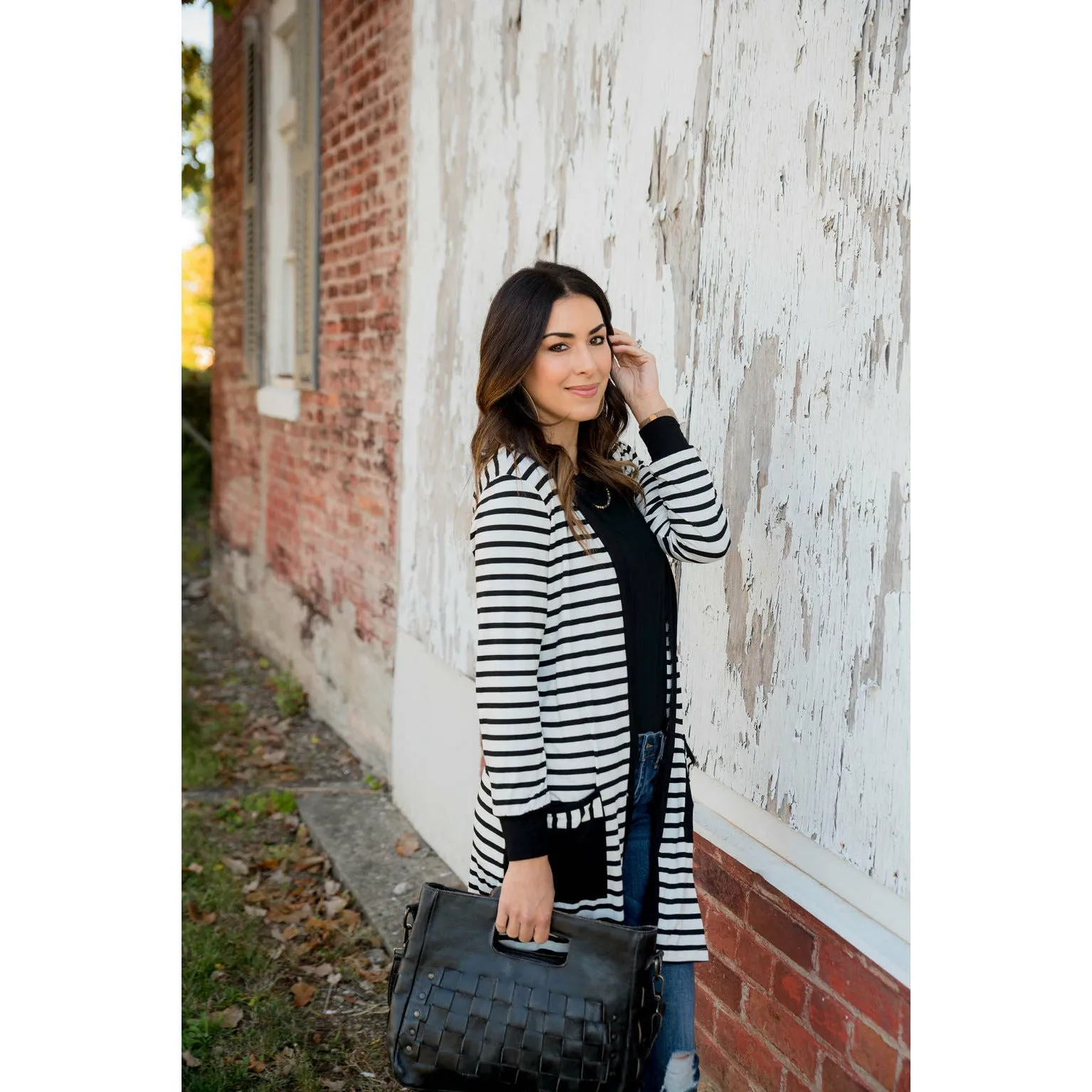 Striped Pocket Accent Cardigan