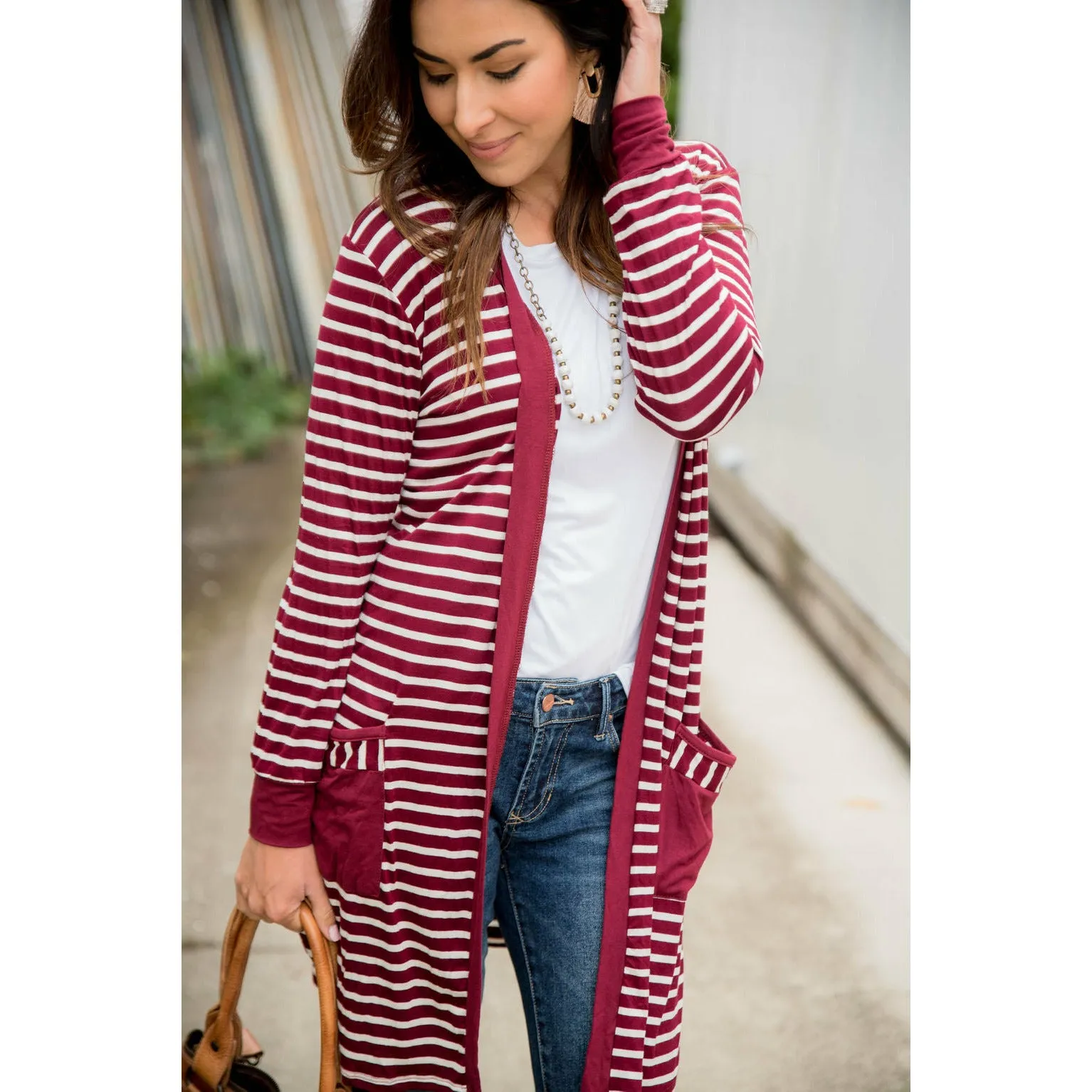 Striped Pocket Accent Cardigan