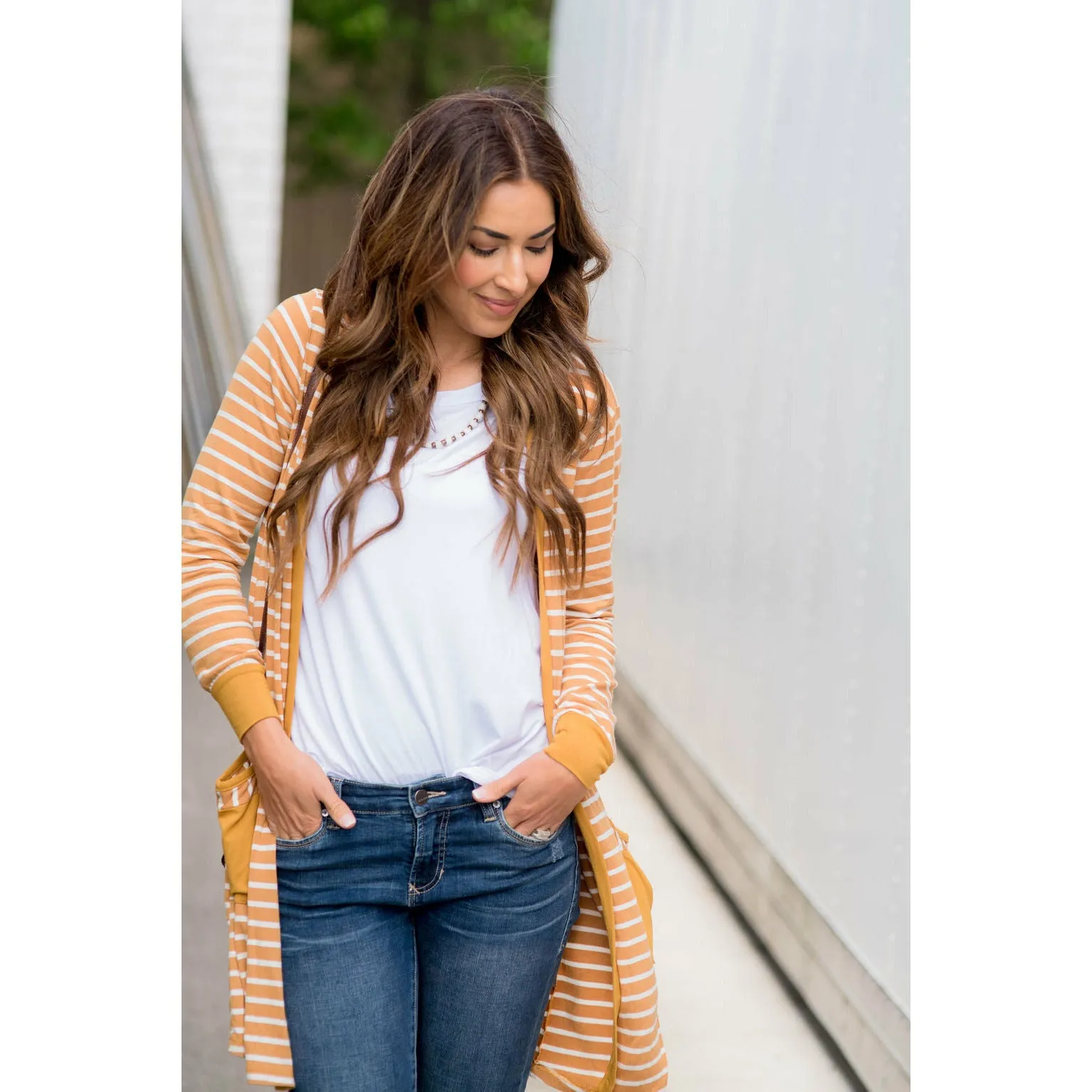 Striped Pocket Accent Cardigan