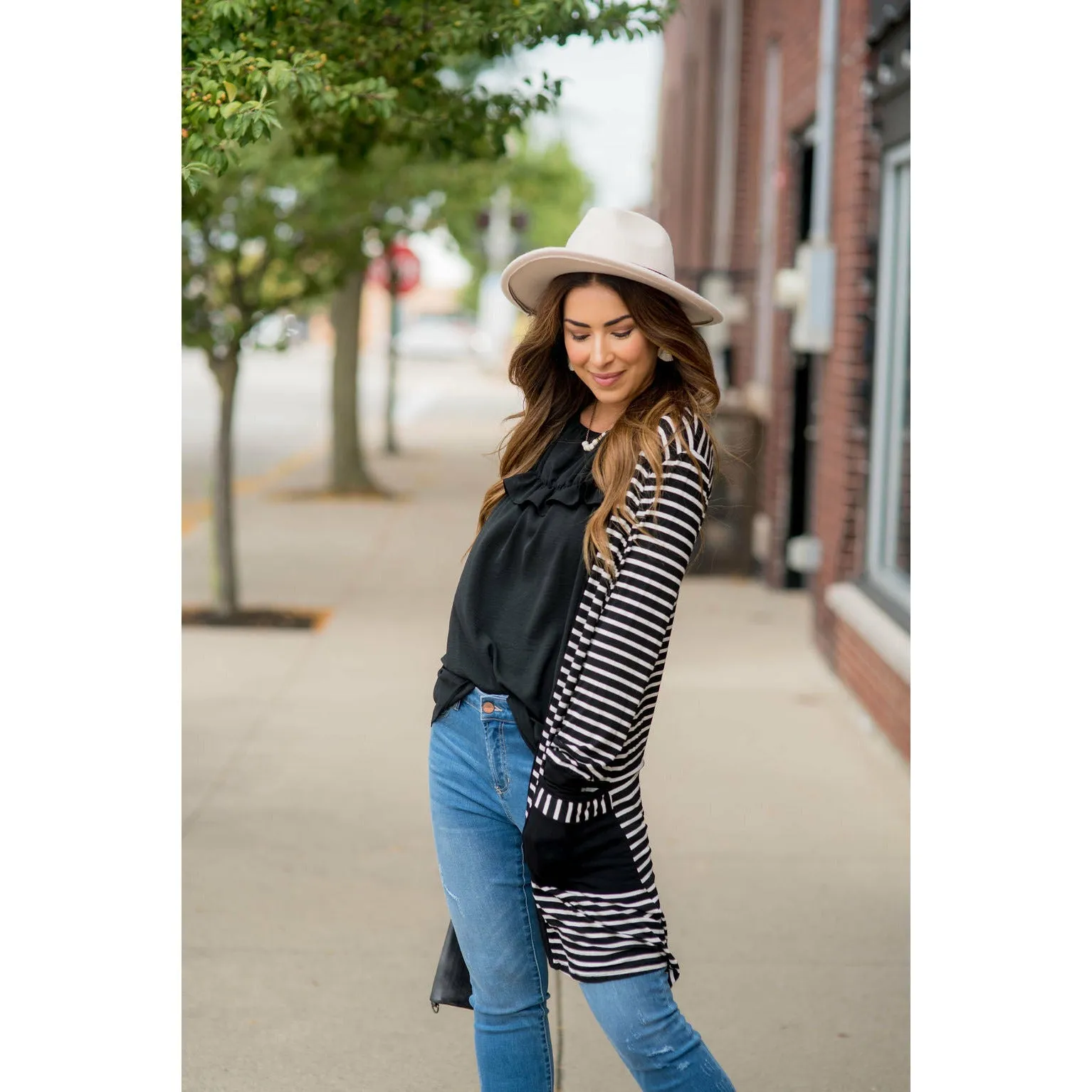 Striped Pocket Accent Cardigan