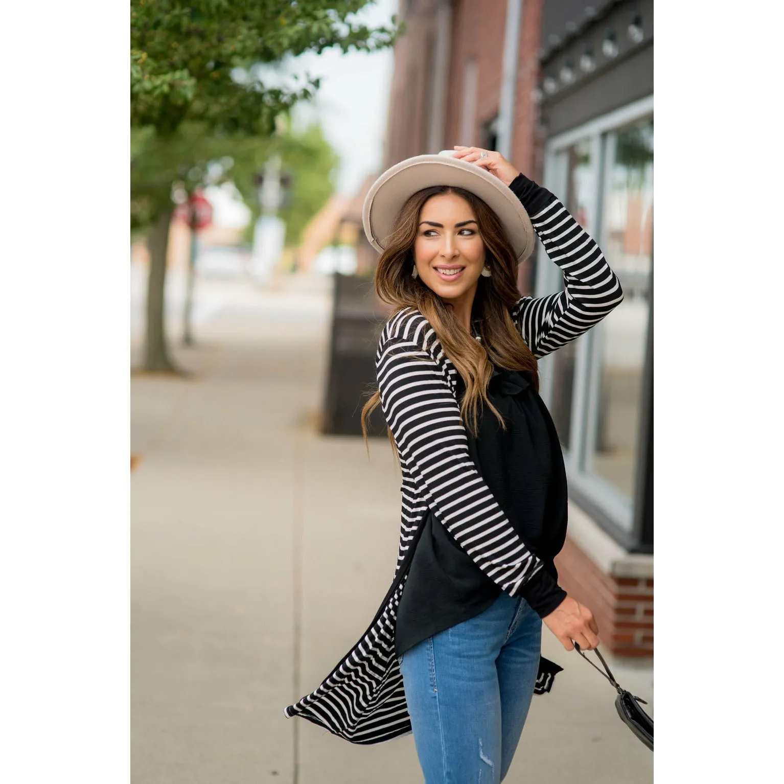 Striped Pocket Accent Cardigan