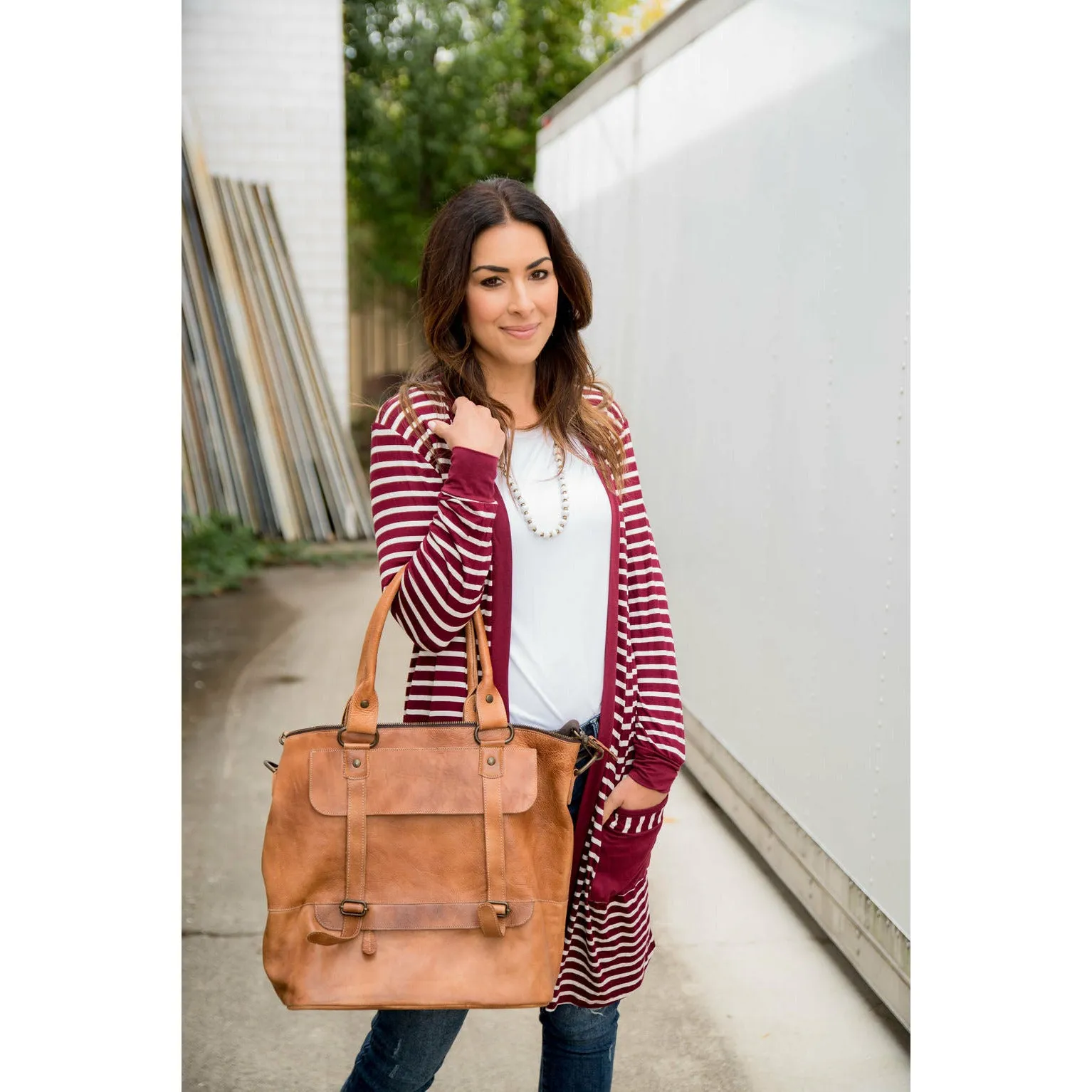 Striped Pocket Accent Cardigan