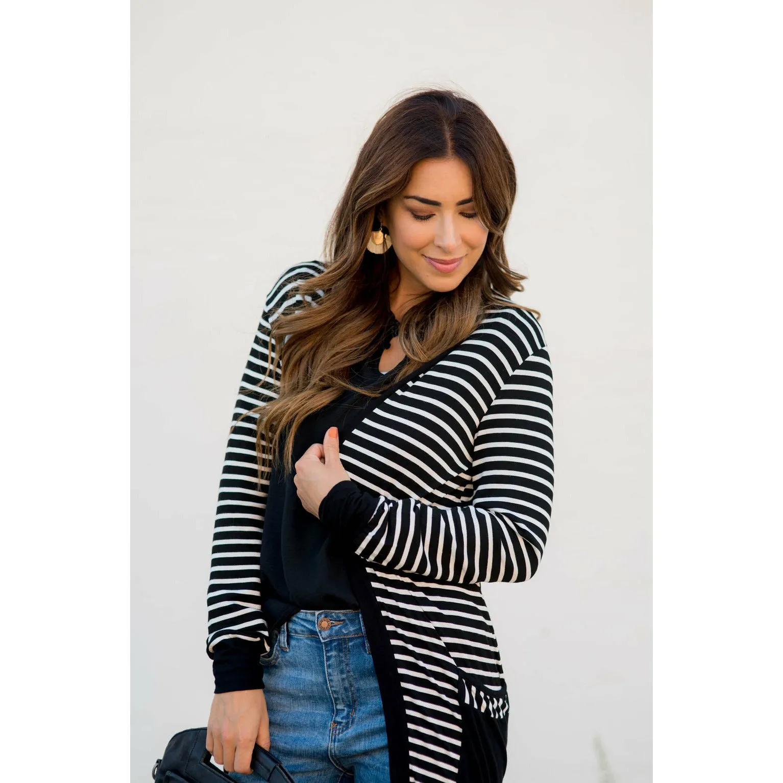 Striped Pocket Accent Cardigan