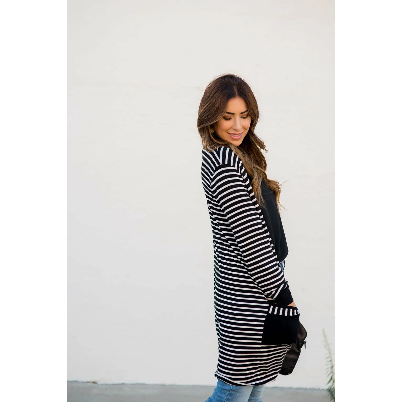 Striped Pocket Accent Cardigan