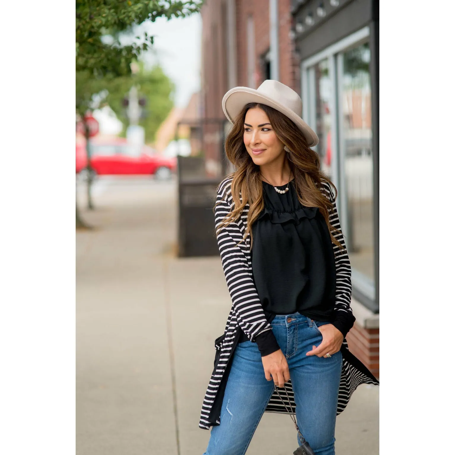 Striped Pocket Accent Cardigan