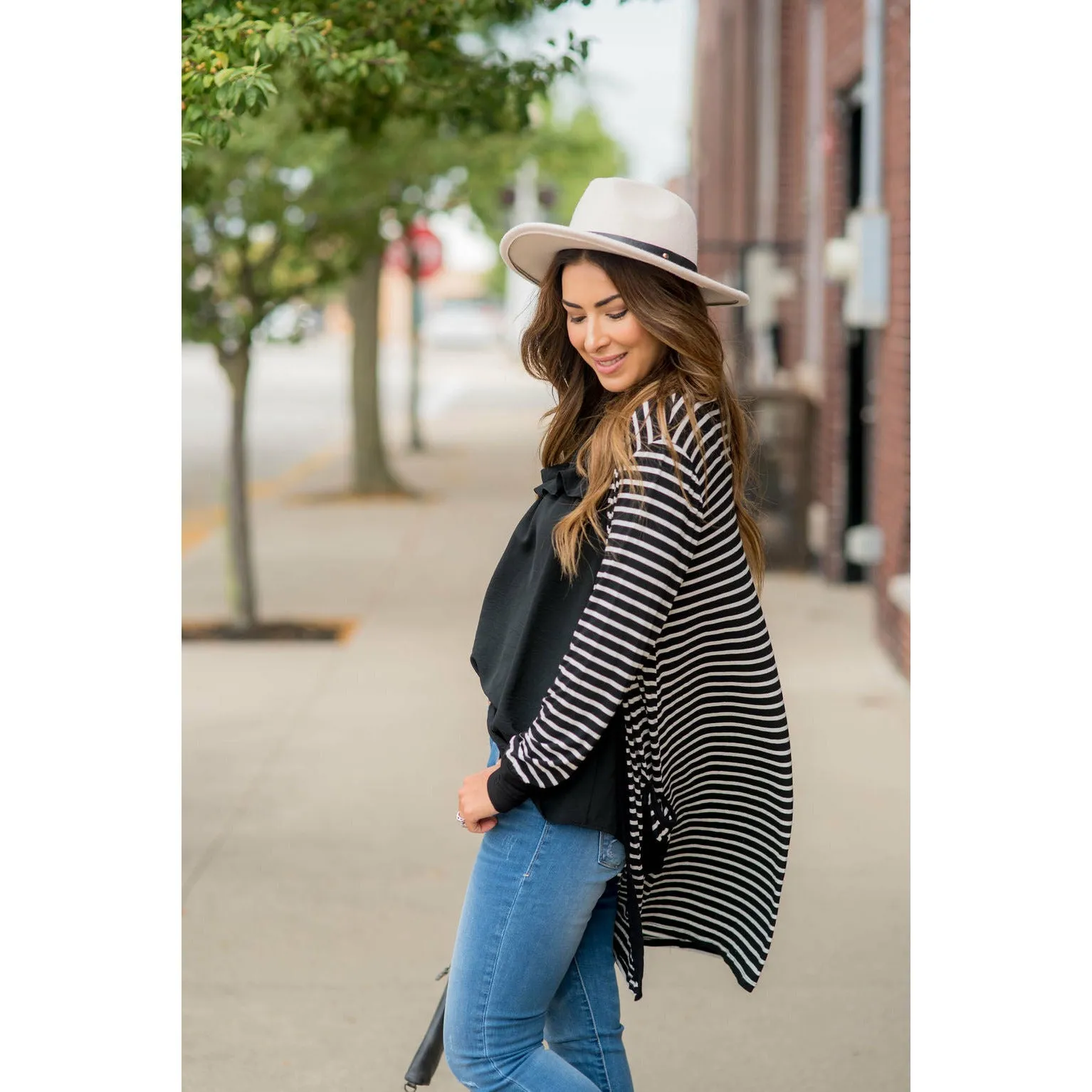 Striped Pocket Accent Cardigan