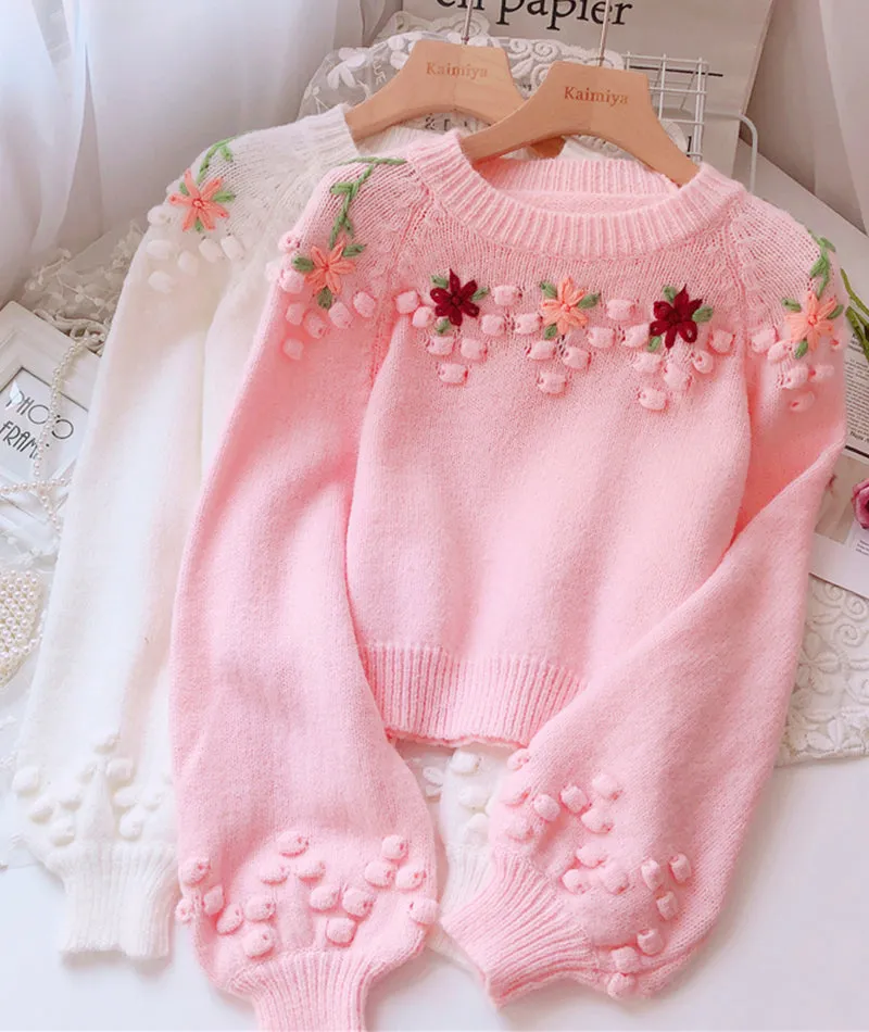 Sweet Flowers Long Sleeve Sweater       S4375