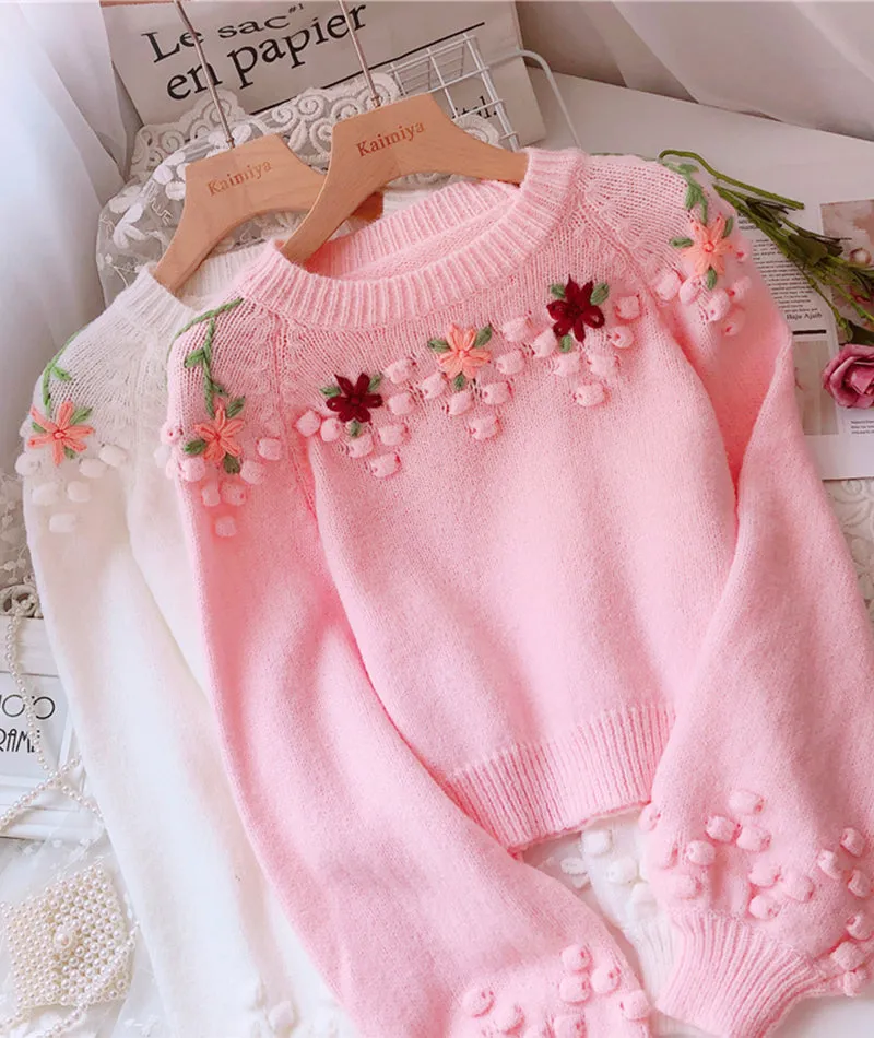 Sweet Flowers Long Sleeve Sweater       S4375