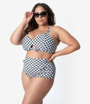 Unique Vintage Plus Size Black & White Gingham Gilda High Waist Swim Bottoms