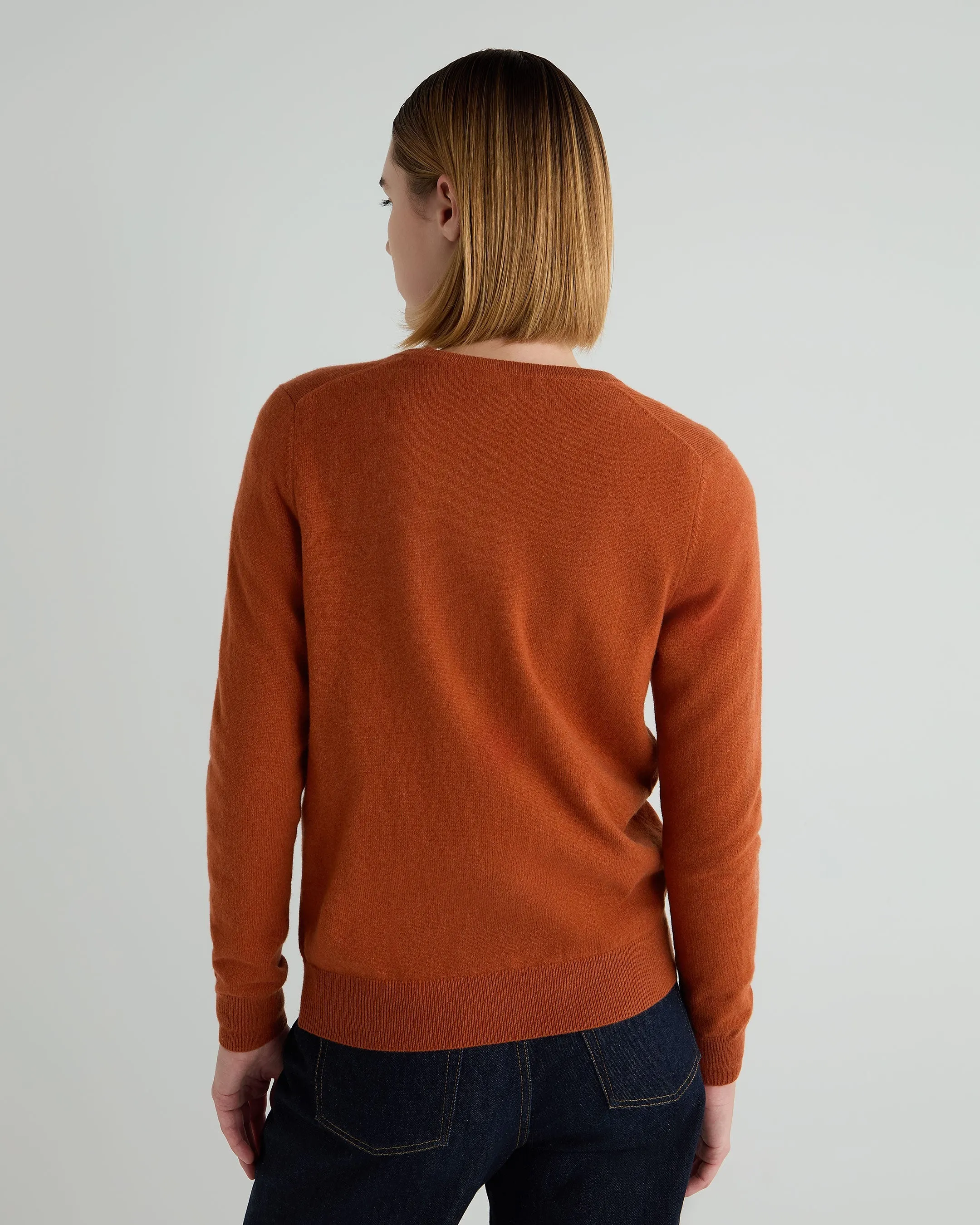 Women's Olivia Round Neck Cashmere Cardigan Rust Orange