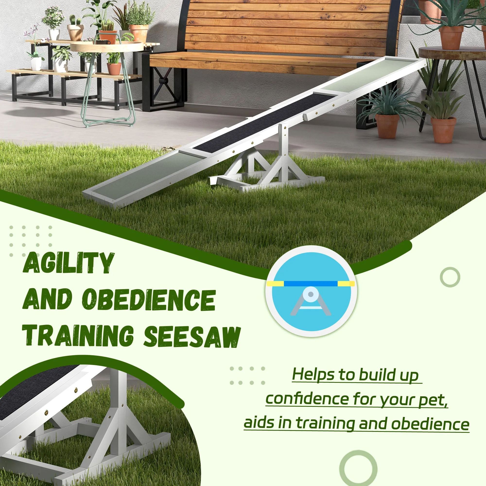 Wooden Pet Seesaw for Big Dogs with Anti-Slip Surface, White