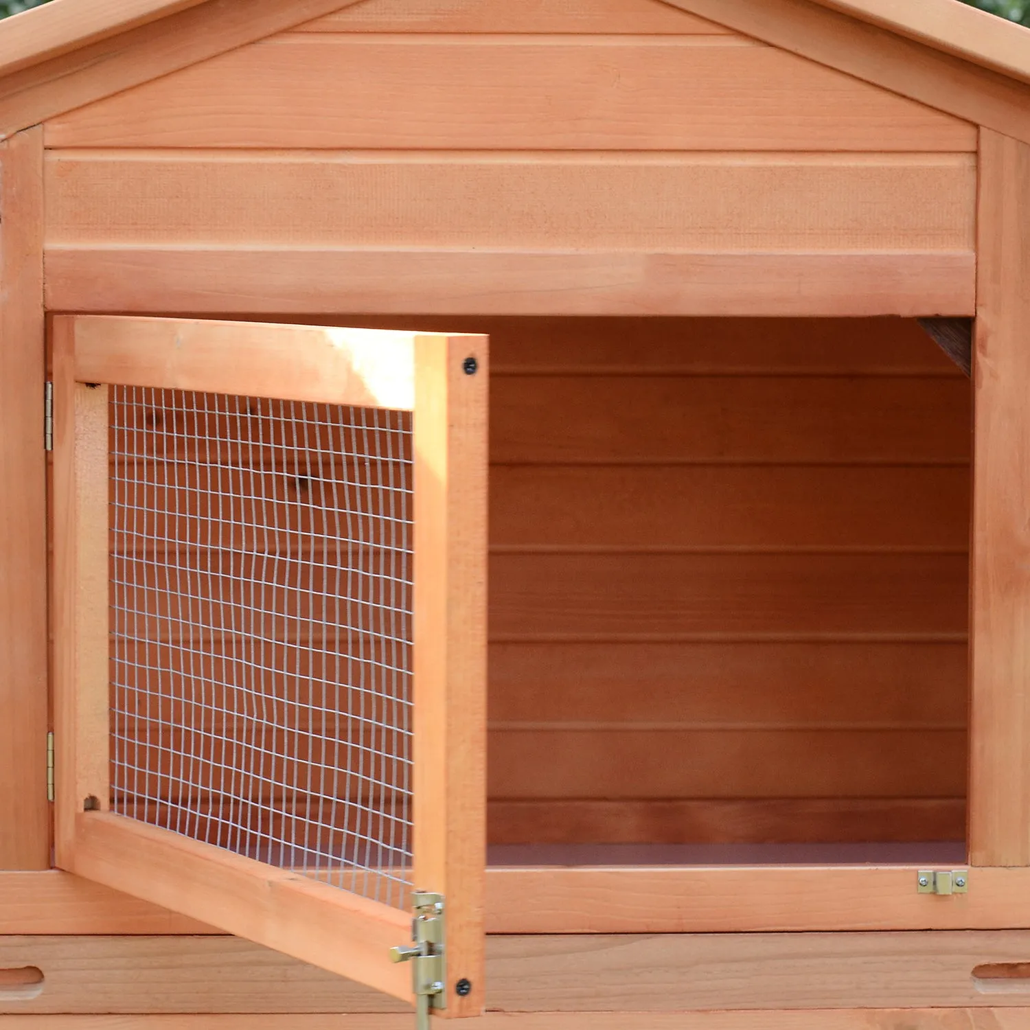 Wooden Rabbit Hutch Outdoor Run, Guinea Pig Hutch, Two-Storey Bunny House, Pet Habitat Animal Cage with Ramp, 309 x 79 x 86 cm